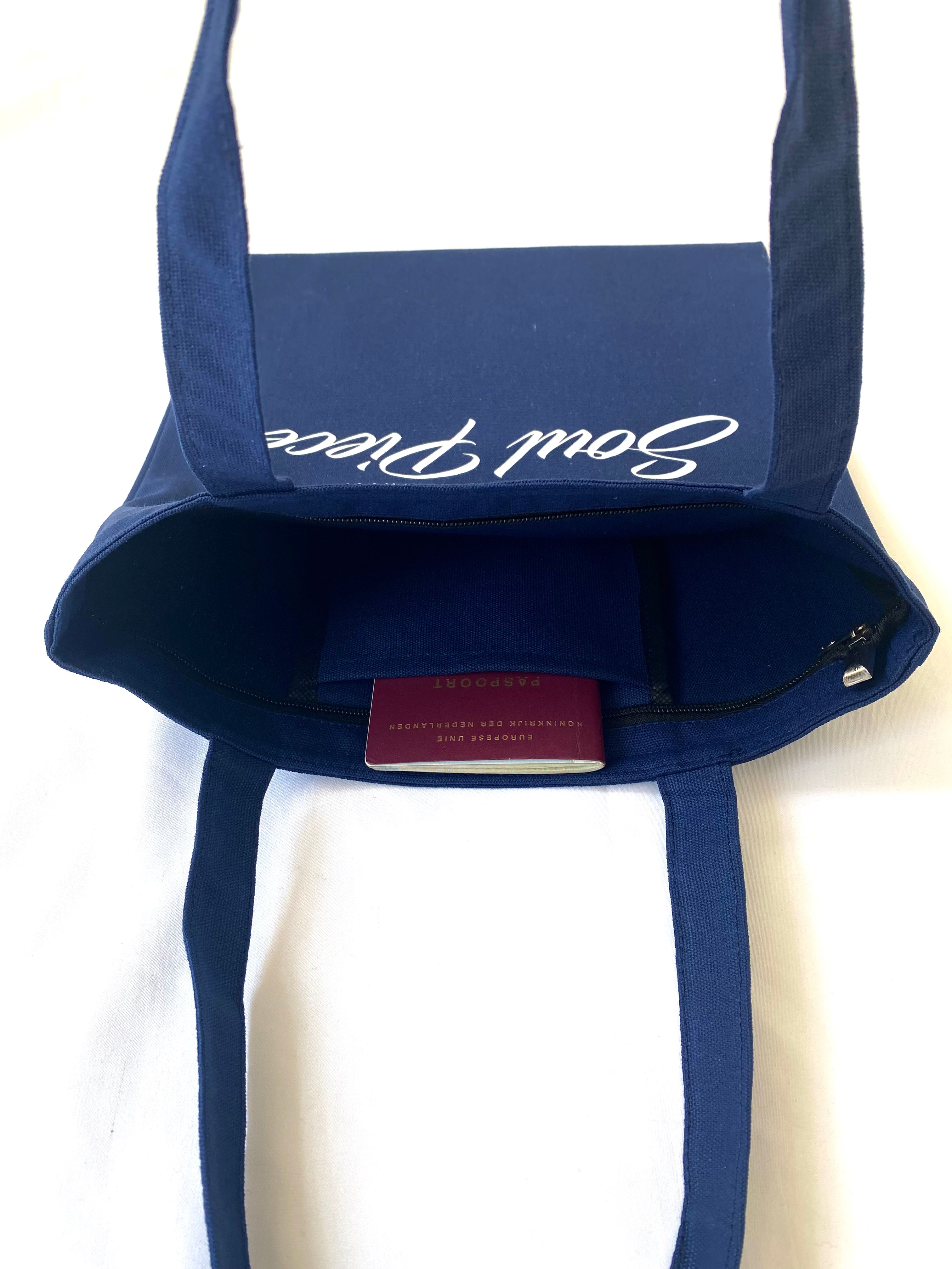 Logo-strap Canvas Tote Bag In Blue